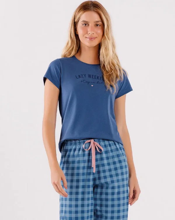 Pijama Feminino Manga Curta com Calça