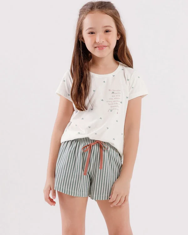 Pijama Infantil Feminino Manga Curta com Shorts