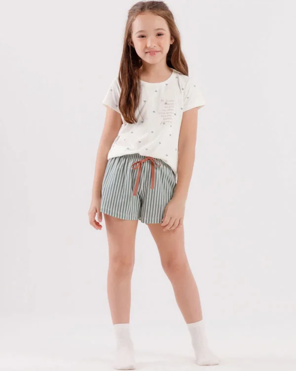 Pijama Infantil Feminino Manga Curta com Shorts - Imagem 2