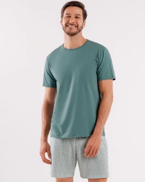 Pijama Masculino Manga Curta com Bermuda