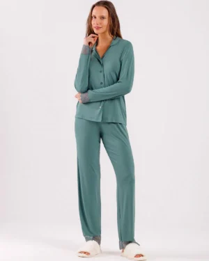 Pijama Feminino Manga Longa Americano Com Calça