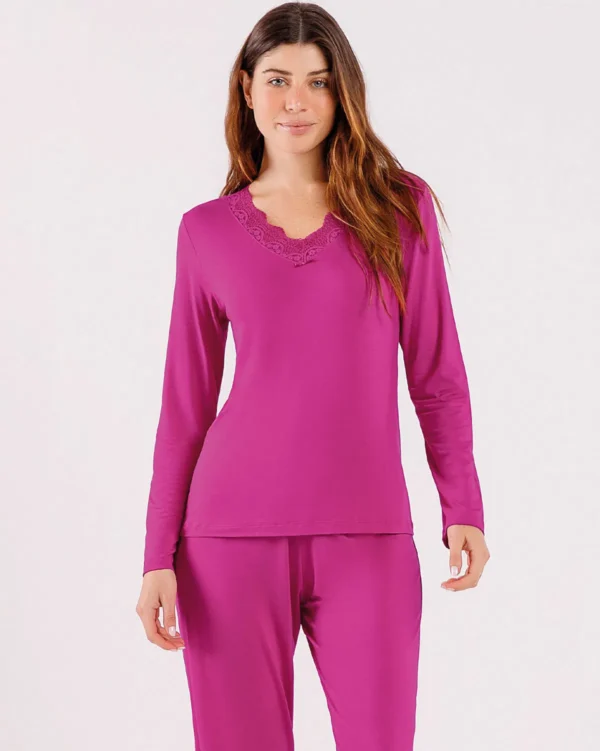 Pijama Feminino Manga Longa Com Calça