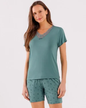 Pijama Feminino Manga Curta Com Bermuda