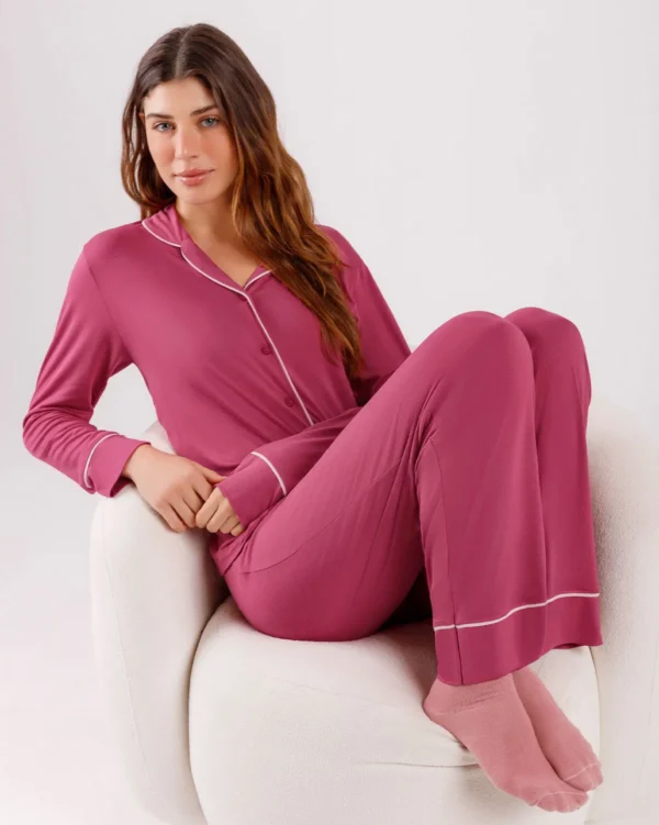 Pijama Feminino Manga Longa Americano com Calça